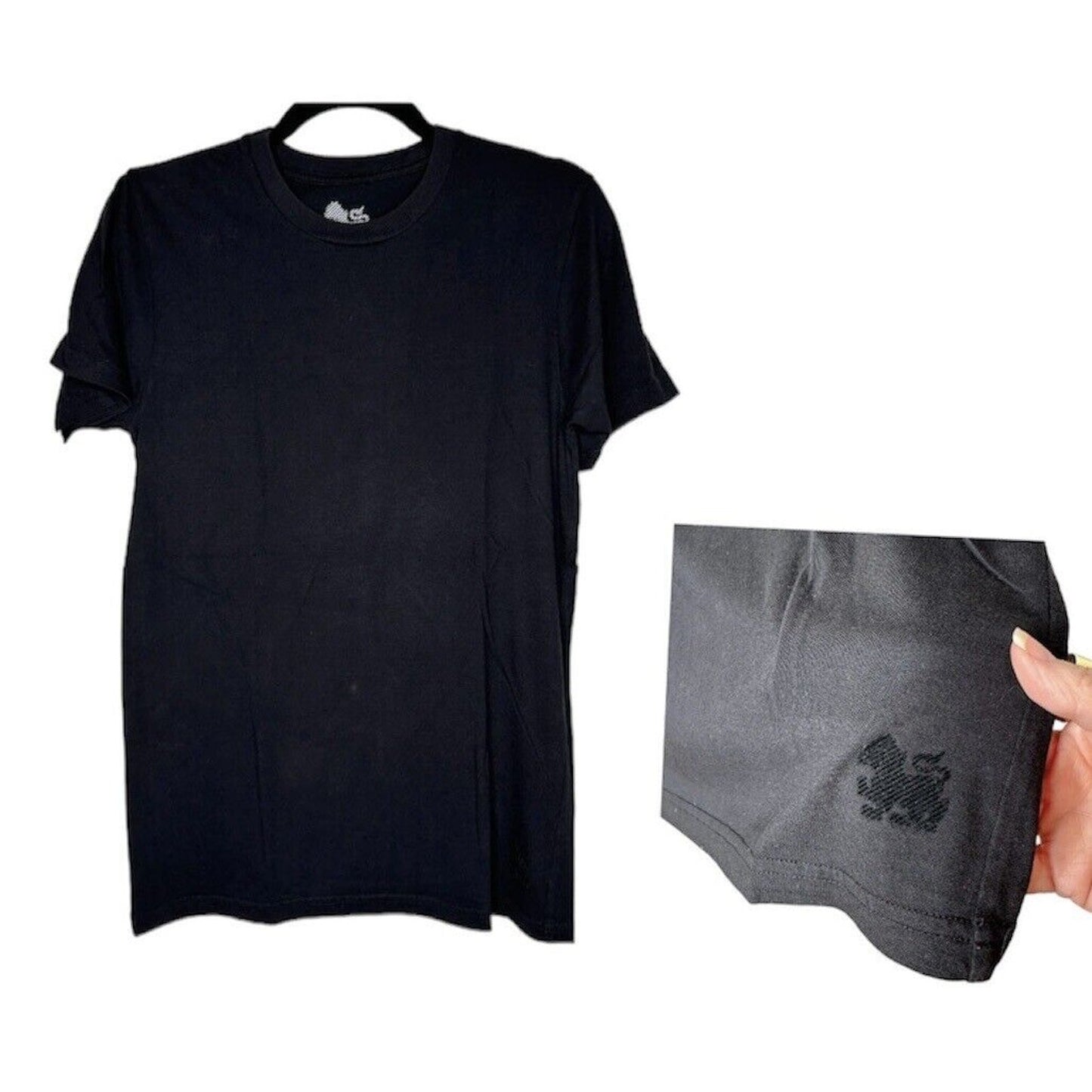 Singhalife Solid Black Short Sleeve Round Neck Tee Embroidered Logo Med