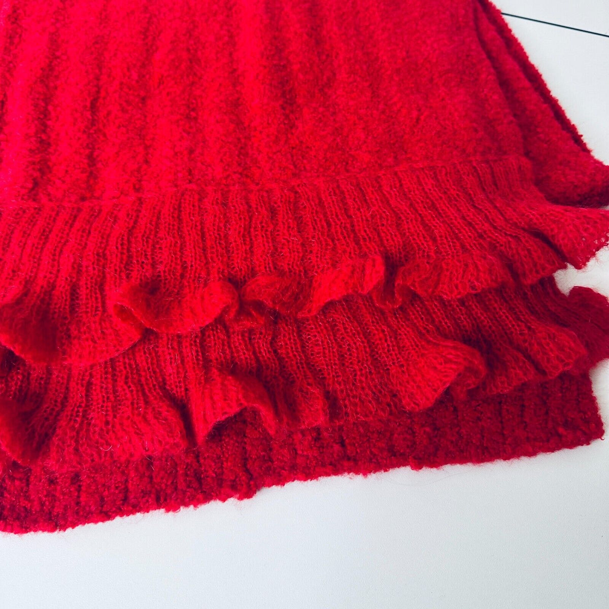 NWOT Moda Intl Cute Red Ribbed Winter Hat Scarf and Gloves Set Pom Poms OS