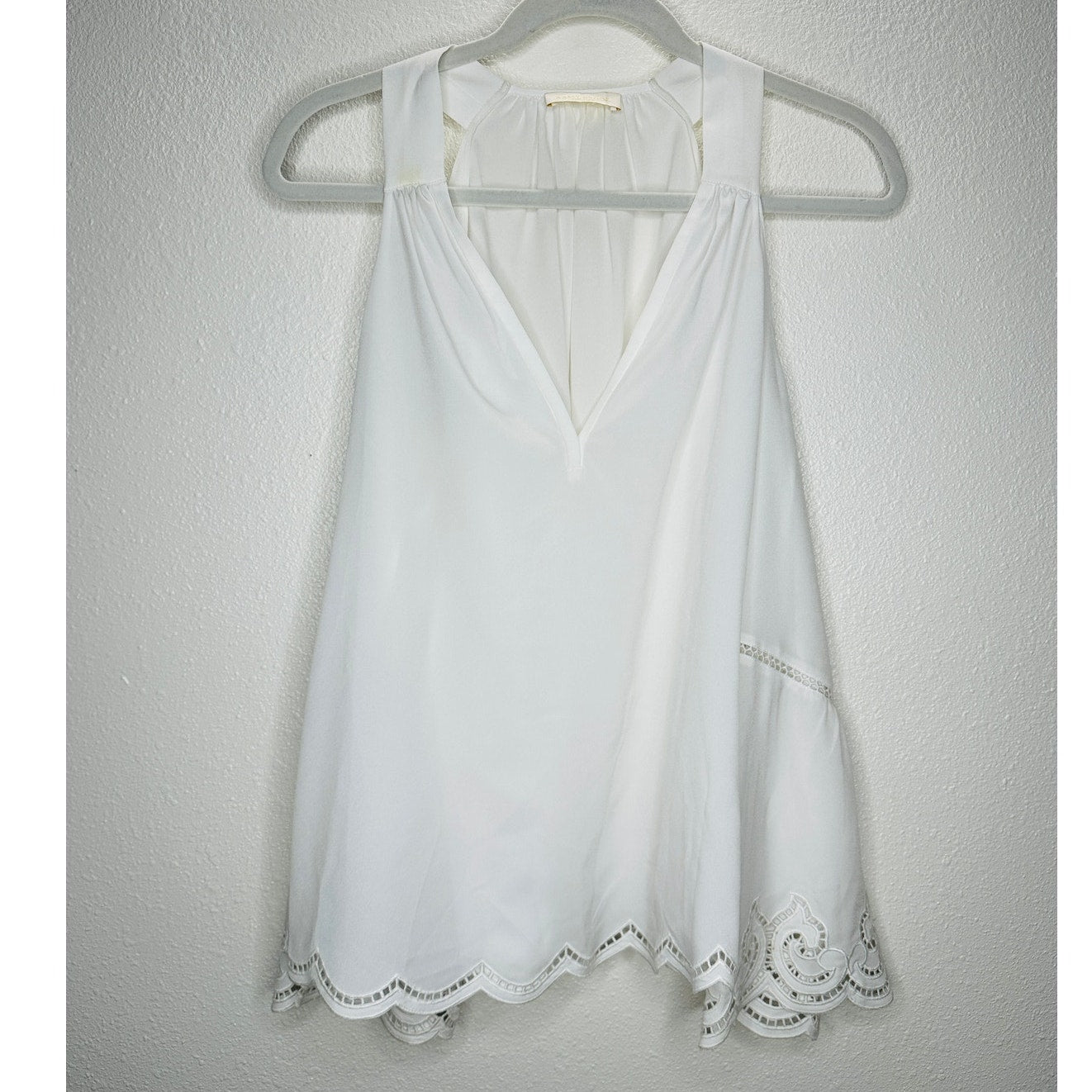 Ramy Brook White Cold Shoulder Eyelet Lace Bell Sleeve Eyelet Trim Blouse XS