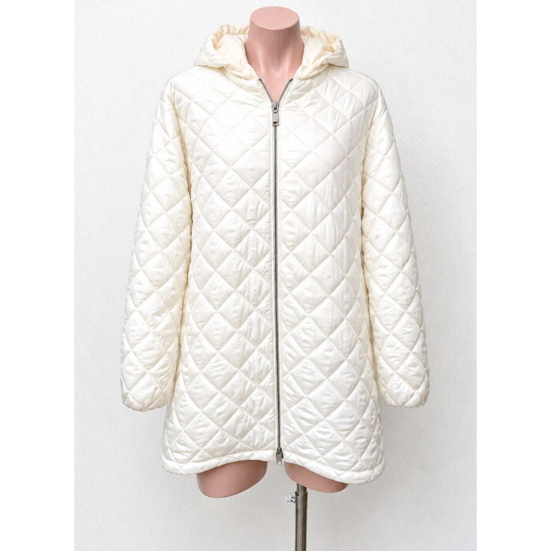 Jil Sander Eggshell Cream Goldfish Long Line Quilted Front Zip Hooded Jacket 36