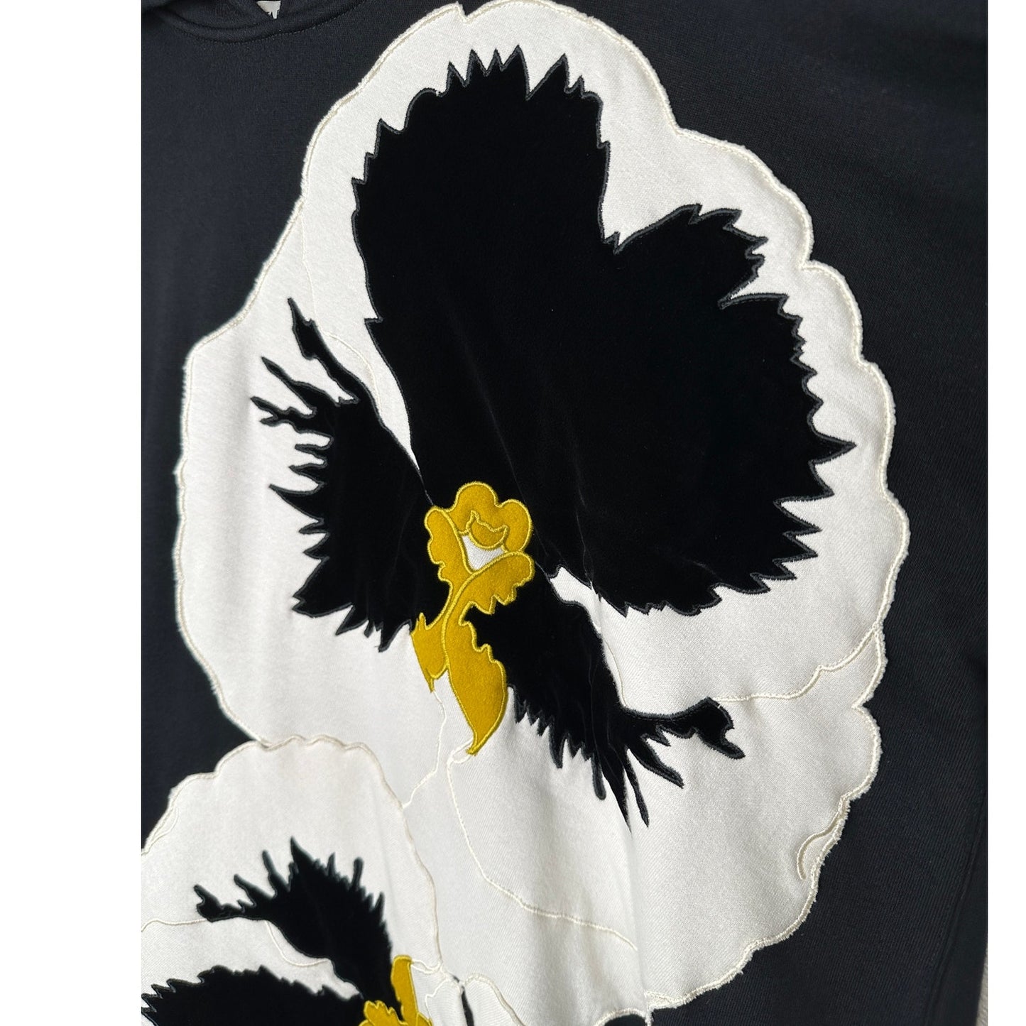 Valentino Garavani Black Hoodie Embroidered White Pansy Patches M