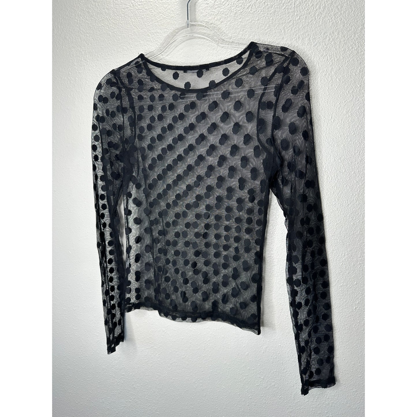 Zara Black Sheer Mesh Polka Dot Long Sleeve round Neck Top Small