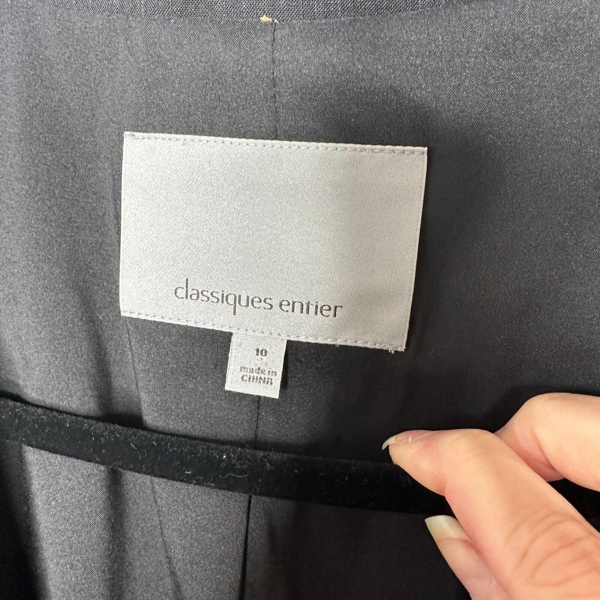 Classiques Navy Blue Pinstripe Fitted Peplum Waist 4-Button Wool Blazer 10