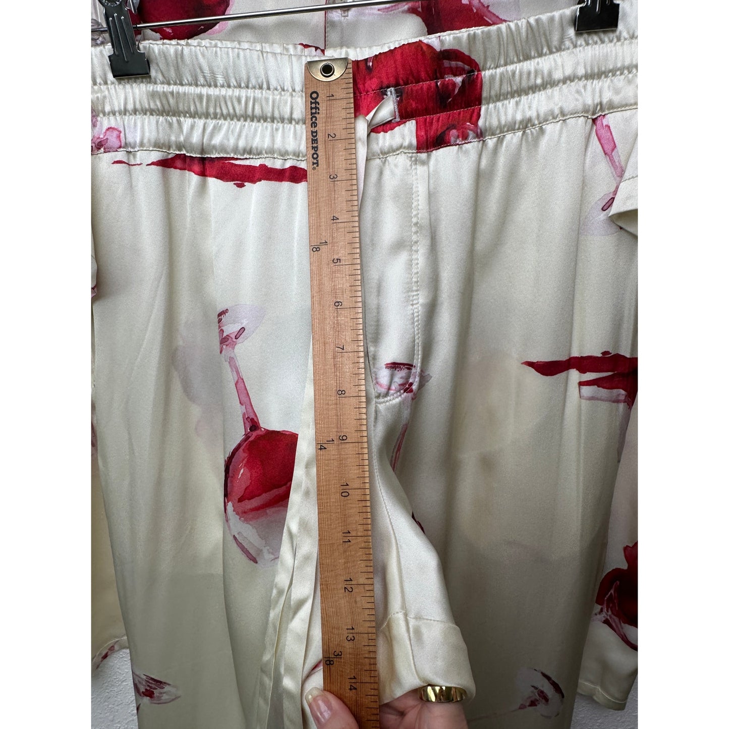 Nahmias Silk Pajama Set Wine Glass Print Ivory Cream L