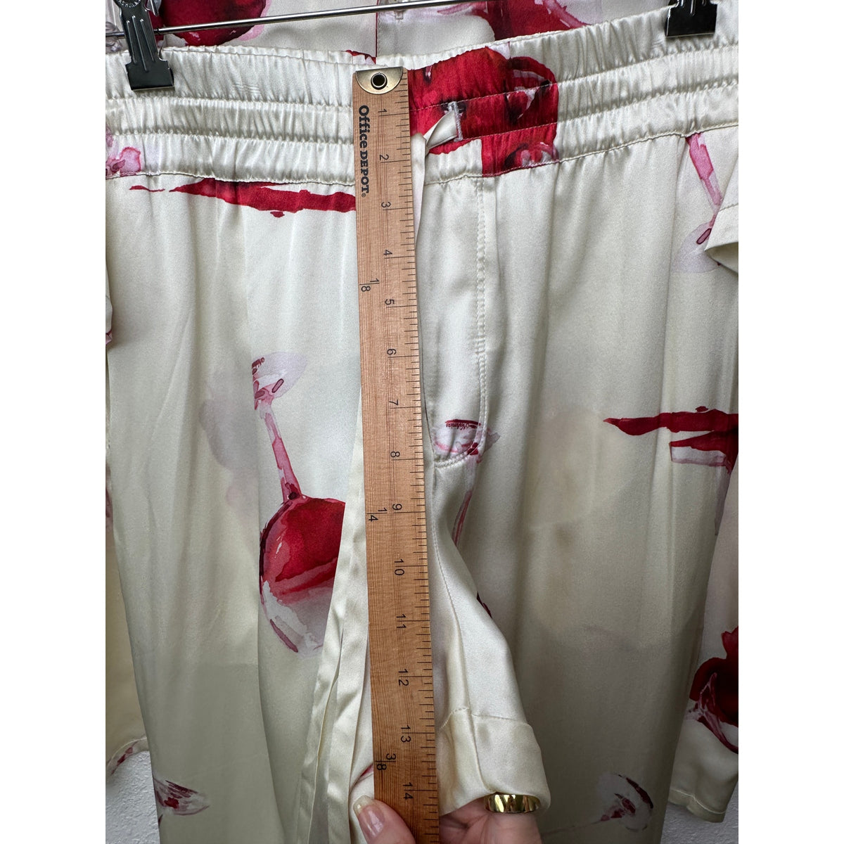 Nahmias Silk Pajama Set Wine Glass Print Ivory Cream L