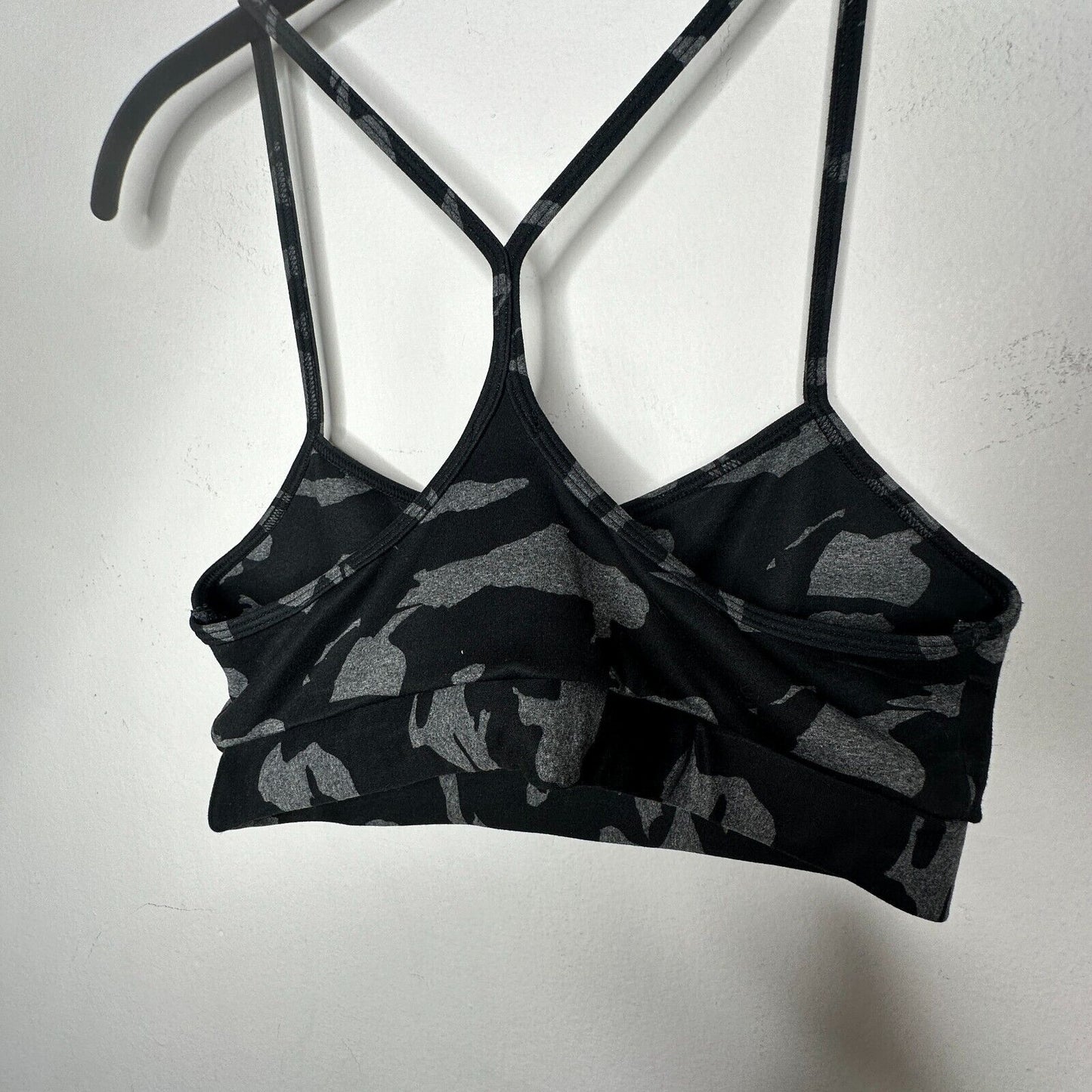 Monroe Black & Gray Camo Print Spaghetti Strap Scoop Racer T-back Sports Bra S