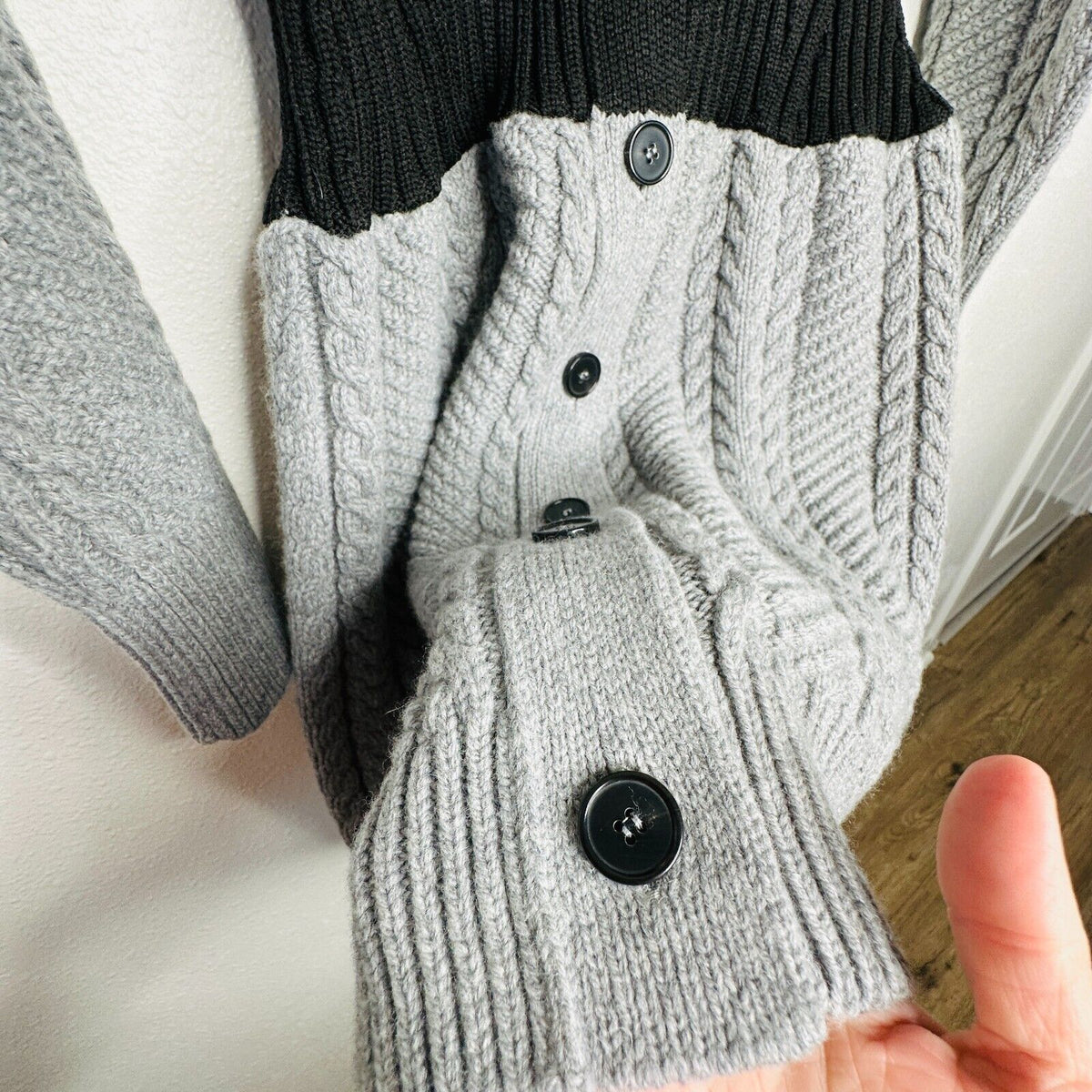 Alexander McQueen Knit Gray Cinch Waist Black Color Block V Neck Sweater Dress M