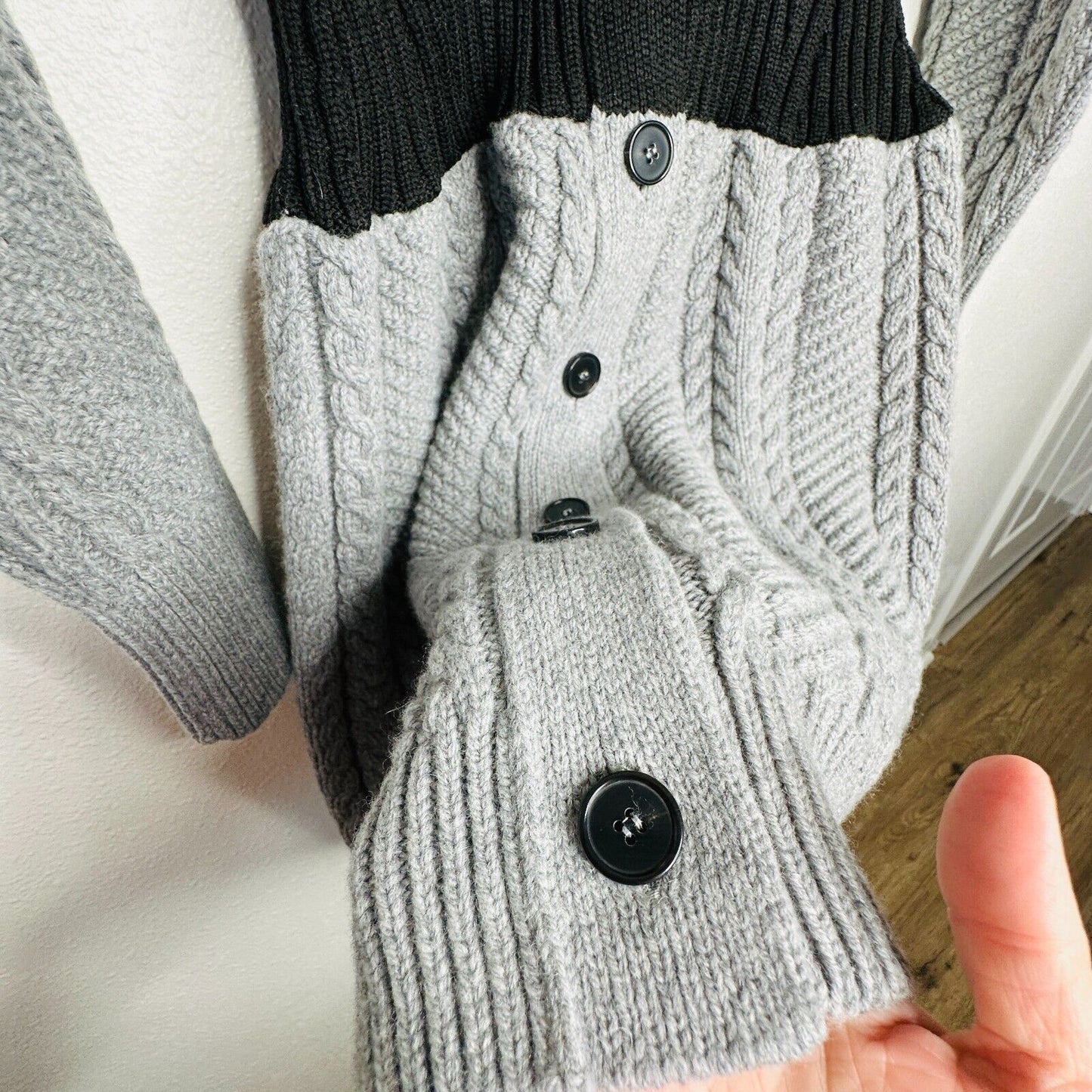 Alexander McQueen Knit Gray Cinch Waist Black Color Block V Neck Sweater Dress M