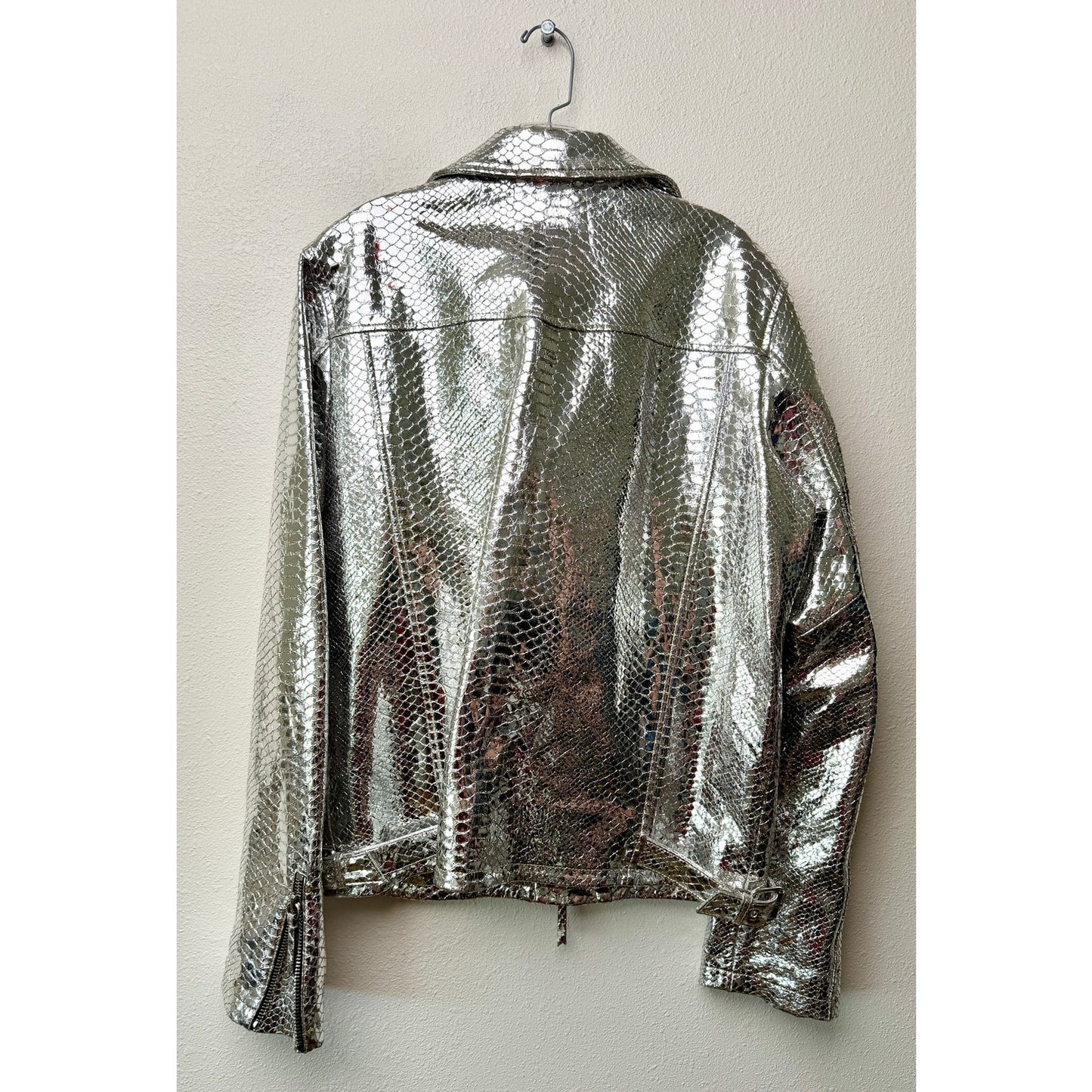 Giuseppe Zanotti Silver Python Moto Jacket Women's L