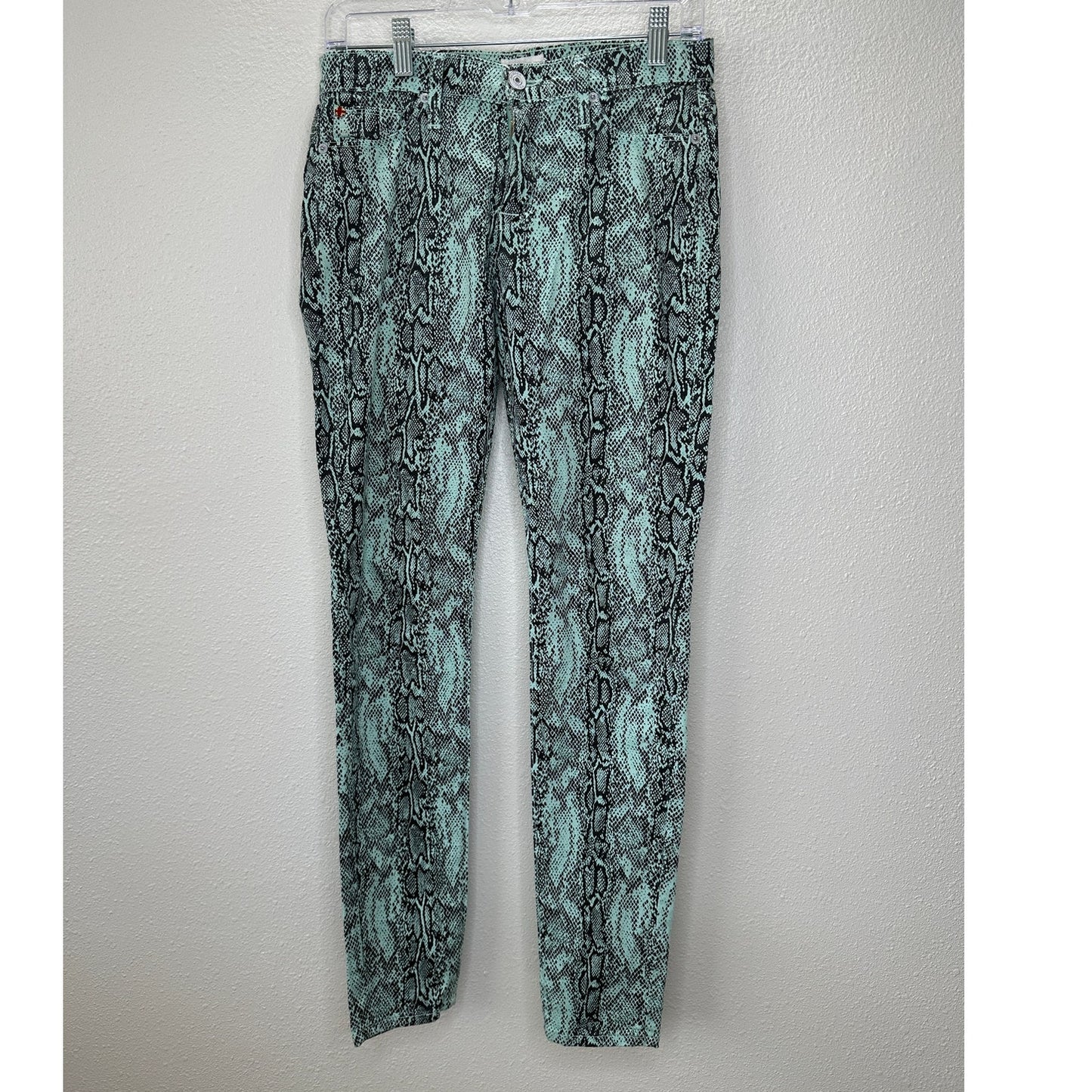 Hudson Aqua Teal & Black Snakeprint Nico Super Skinny Midrise Jean 26