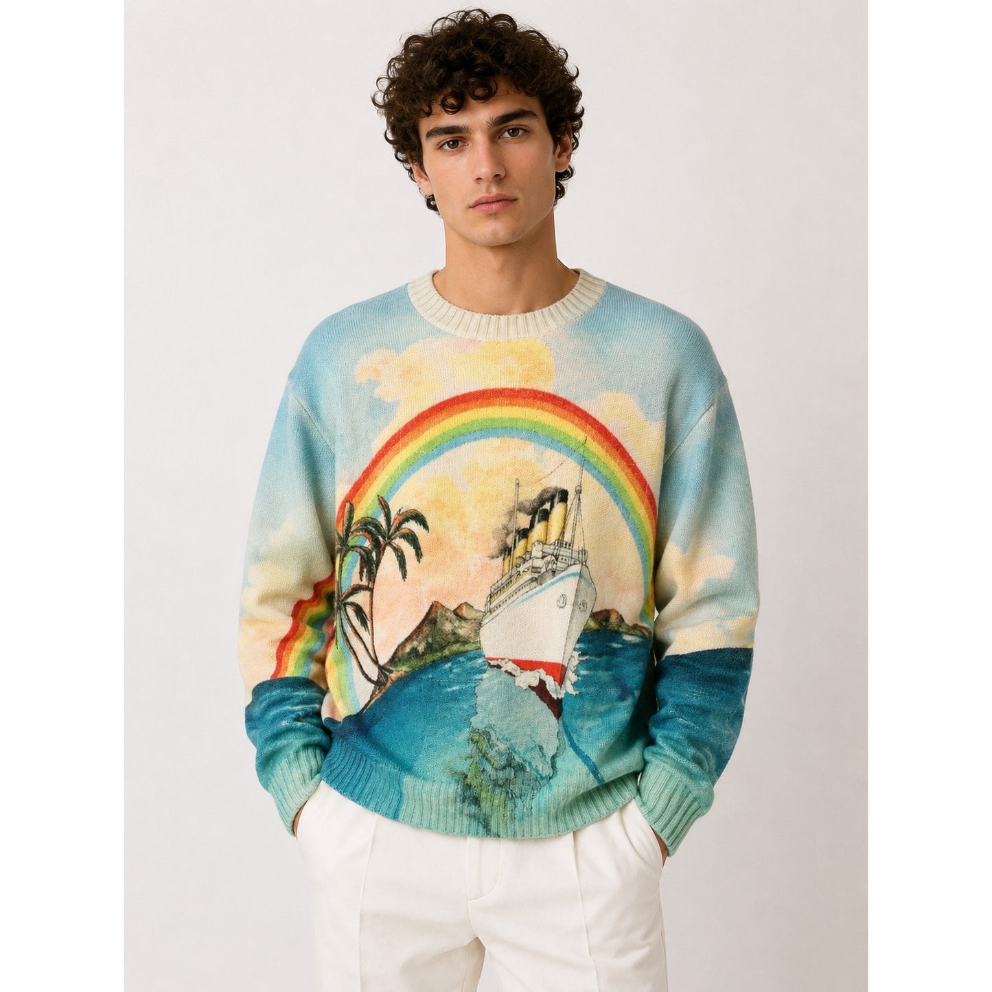 NWT Casablanca Traverse du Pacifique Merino Cashmere Knit Sweater Multicolor XXL