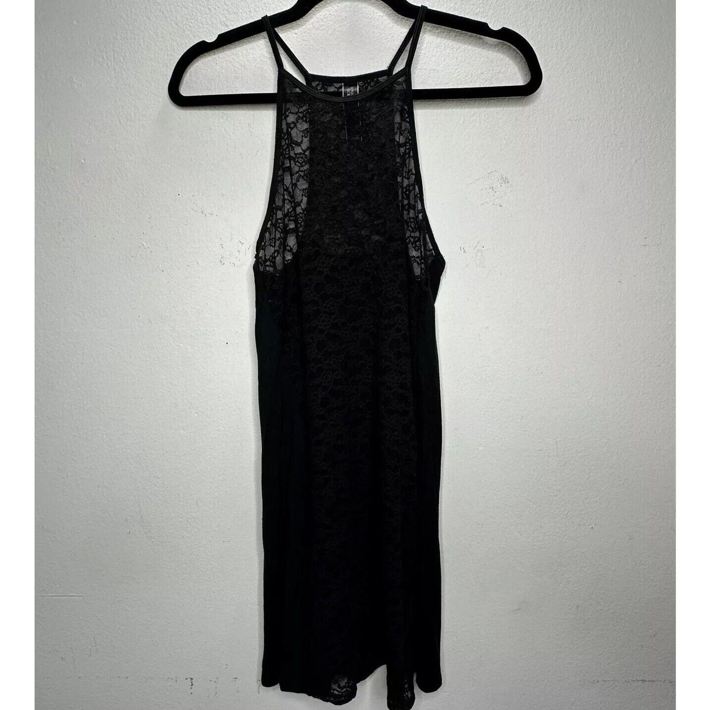 Victoria Secret Black High Neck Tank Spaghetti Strap Sleeveless Lace Nighty S