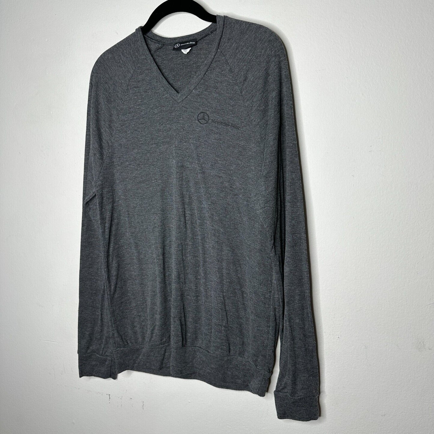 Mercedes Benz Logo Men's Ultra Thin Gray VNeck Long Sleeve Sweater Large