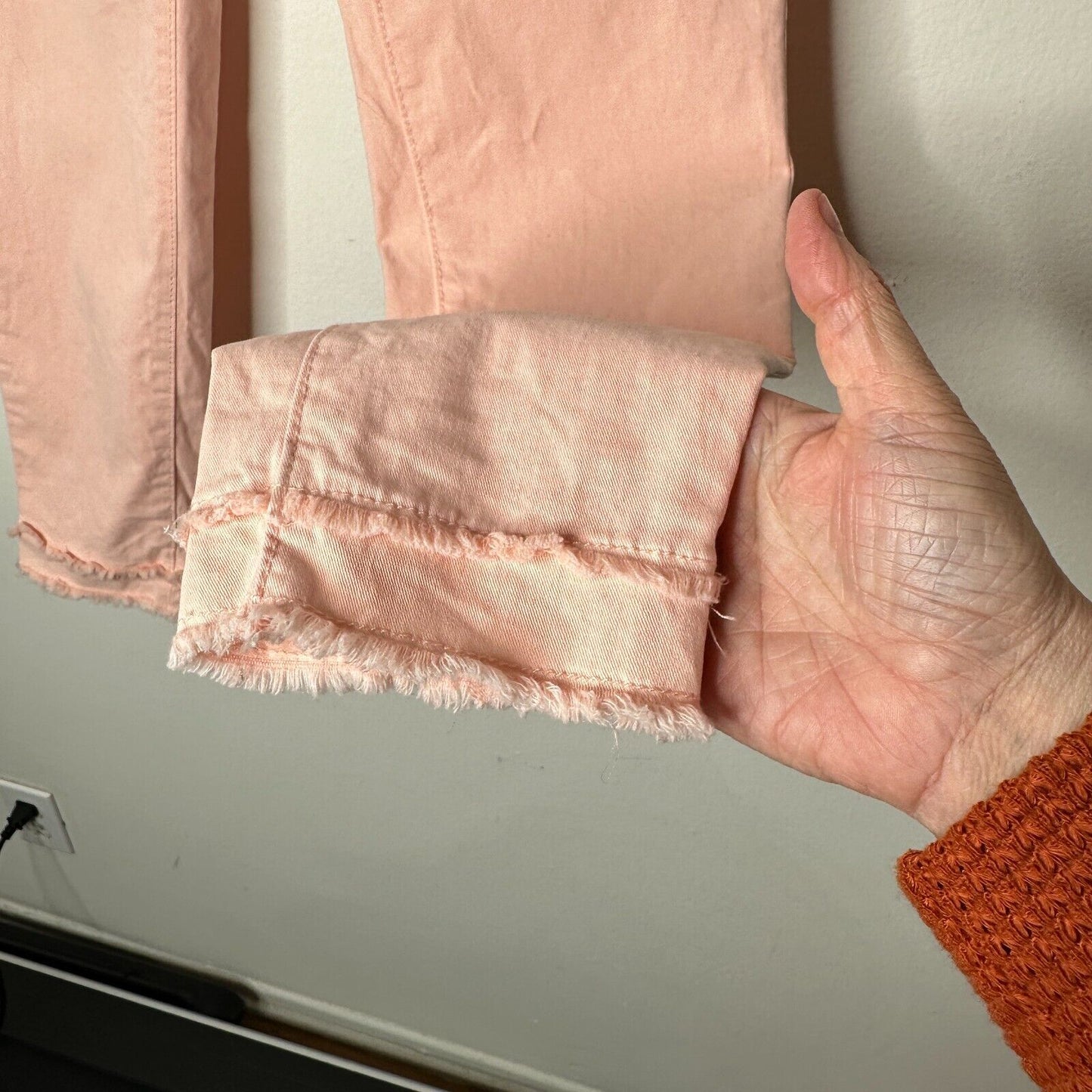 Loft Pastel Pink Peach Cute Double Frayed Skinny Crop Pant Chino Zip 00P