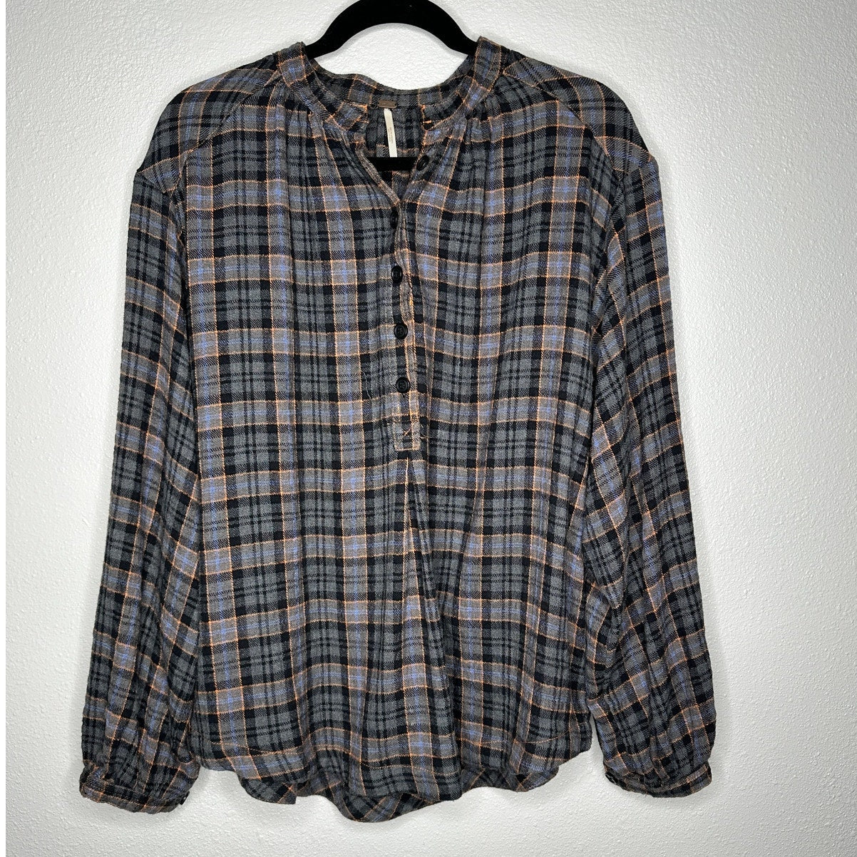 Free People Northern Bound Oversized Plaid Half Button Long Sleeve Shirt XS
