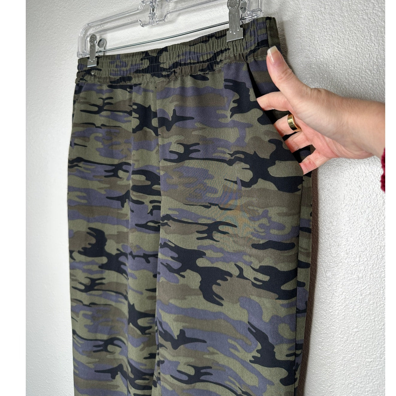 Sanctuary Green Black Blue Camo Print Cinch Waist Banded Joggger S