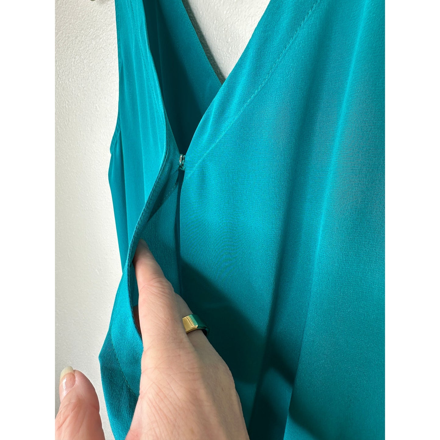 NWT Lavender Brown Jade Teal V-Neck Satin Faux Wrap Dress M