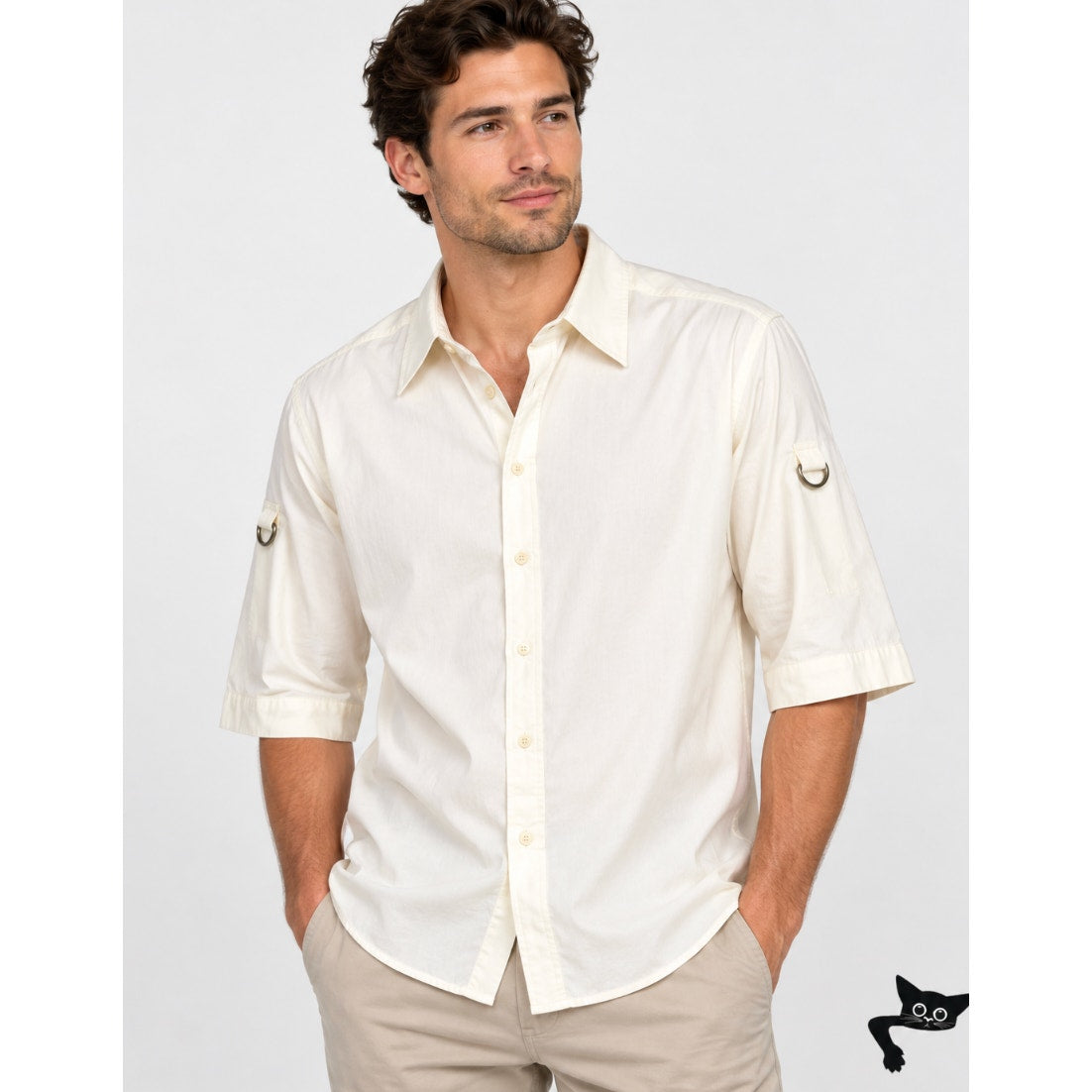 NWT Givenchy Shirt Cream Mens US L Roll Tab Sleeves