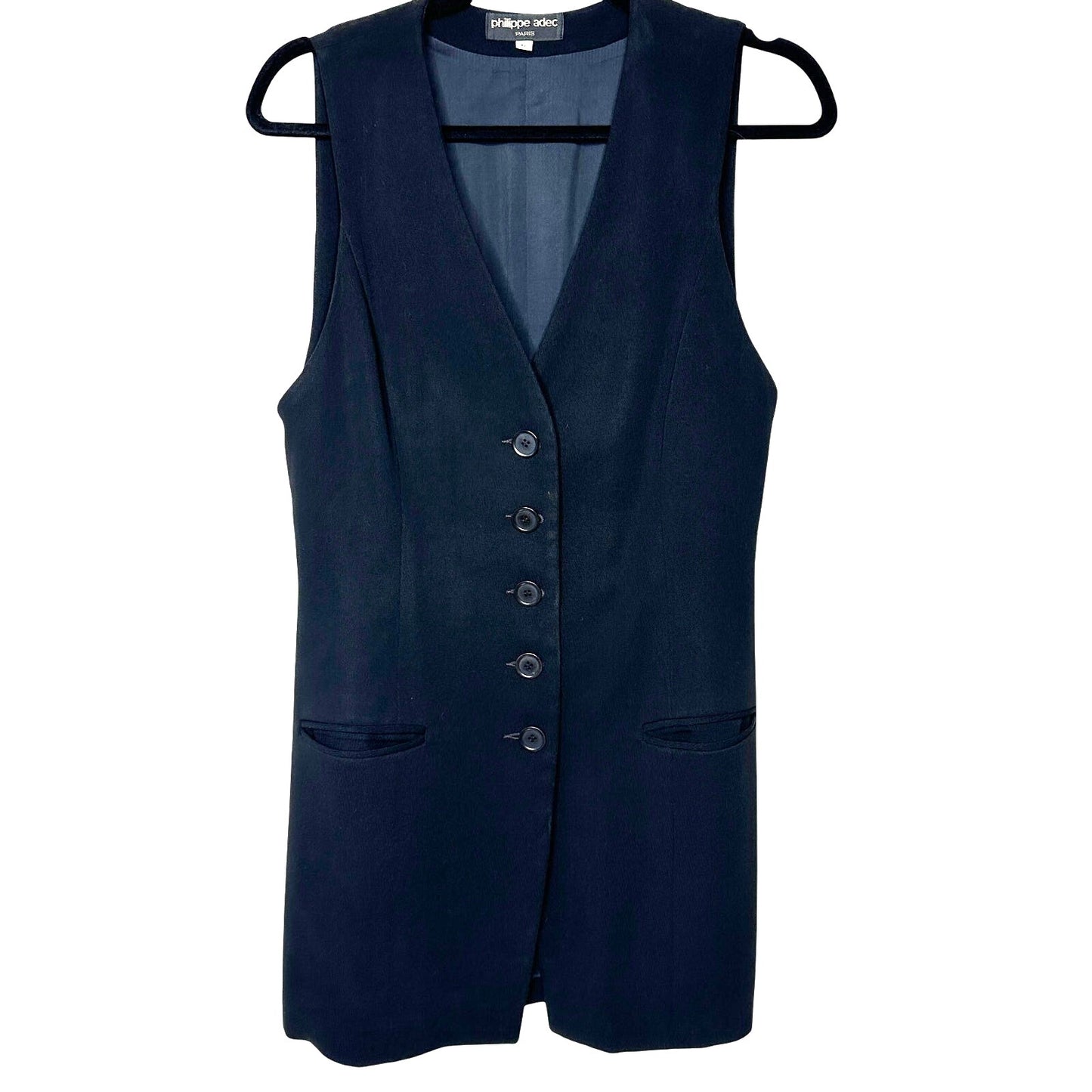 Philippe Adec Paris V-Neck Sleeveless Button Front Vest Dress 6