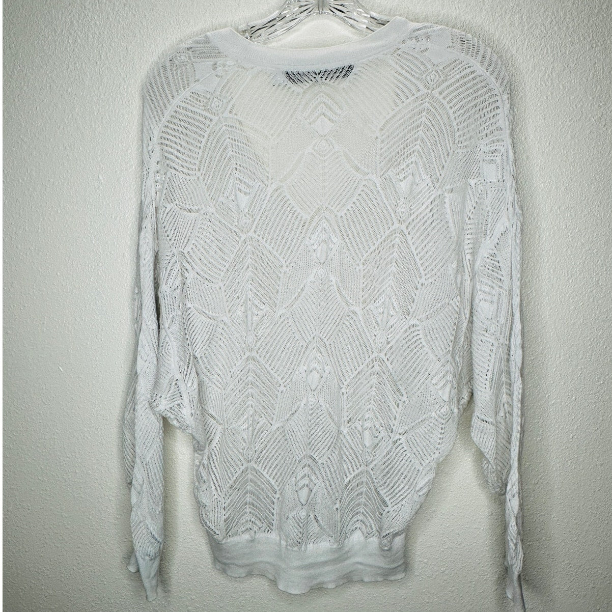 IRO Dusk White Crochet V Neck Lightweight Sweater Dolman Sleeves XS