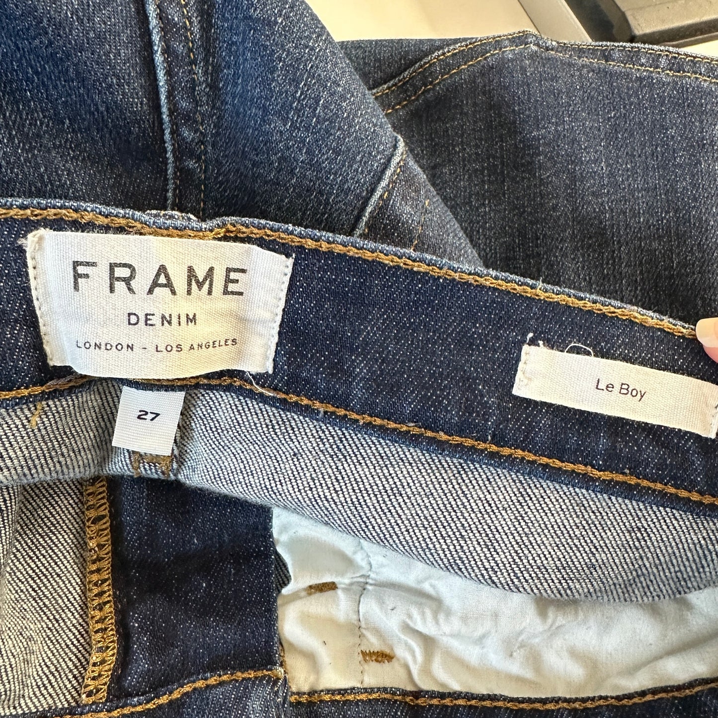 Frame Le Boy Dark Wash Pondview Raw Hem Denim Jeans 27