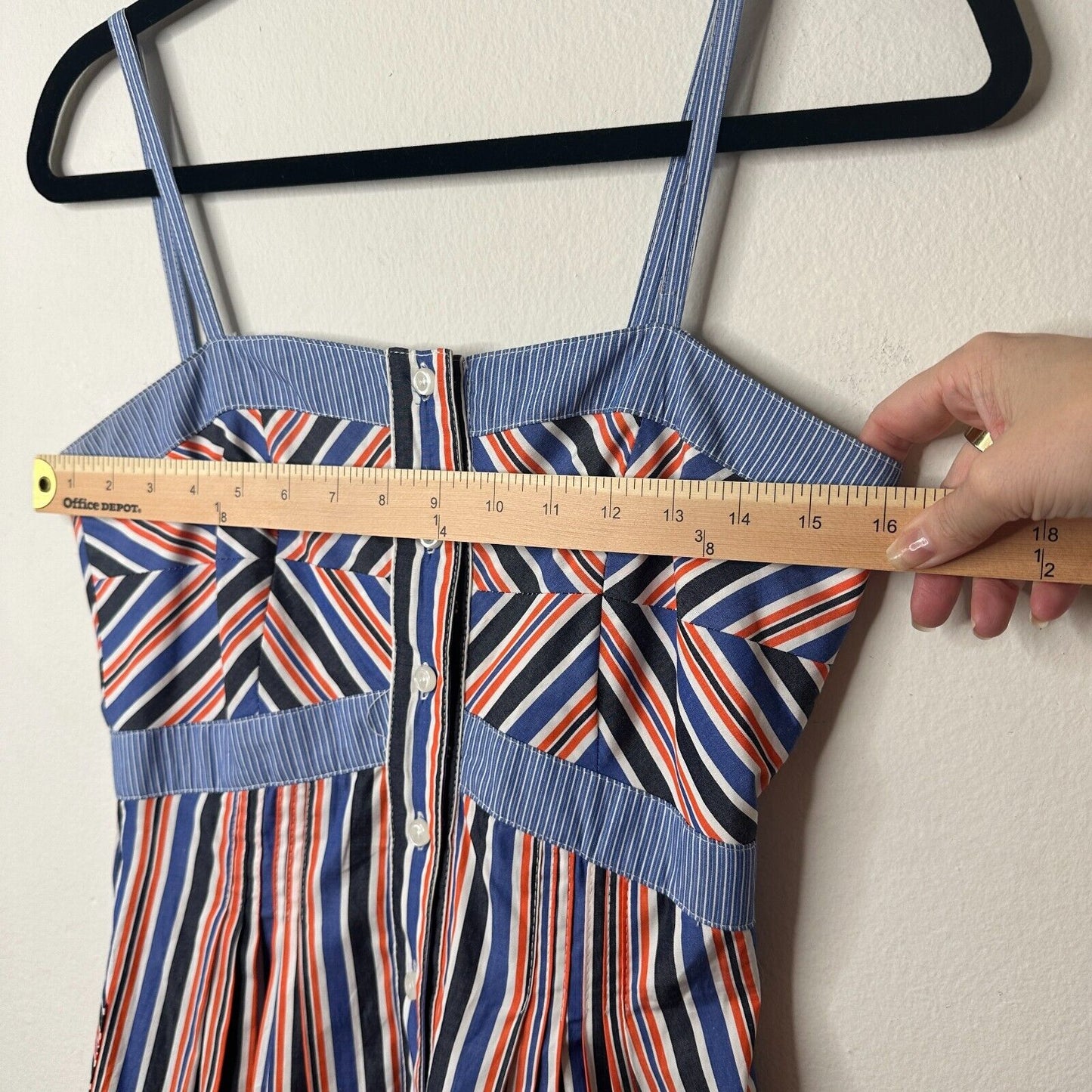 Zachary's Smile Blue White Orange Stripe Spaghetti Strap Button Sun Dress 6