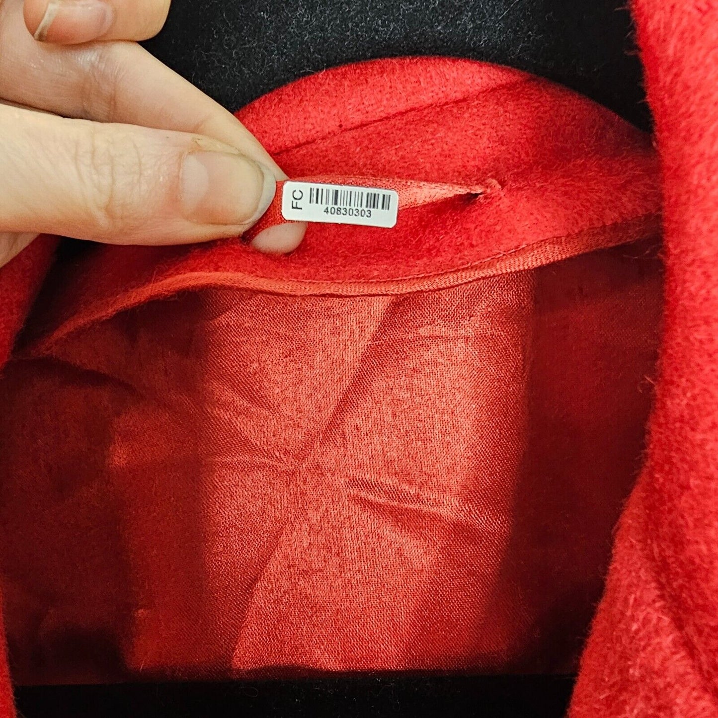 Red Oversized Felt Long Sleeve Single Button Heavy Long Line Jacket Large