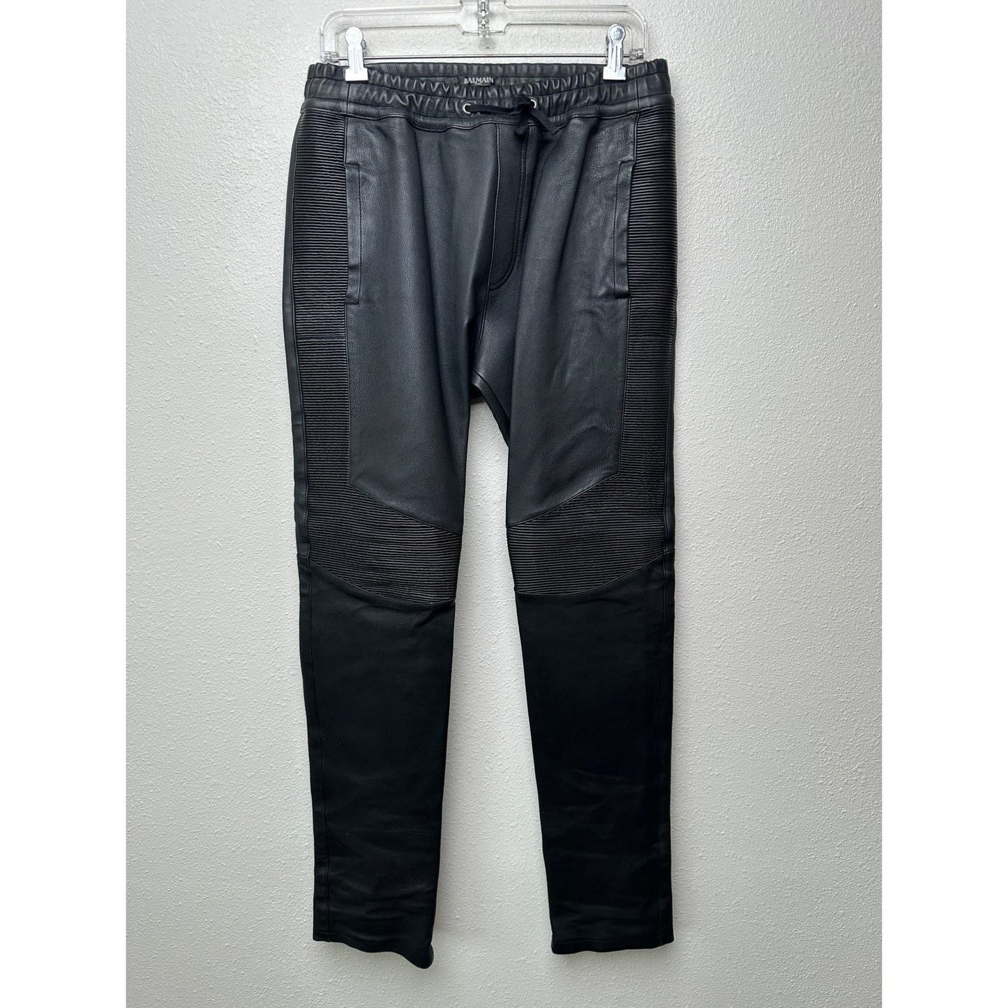 Balmain Lambskin Moto Pants Black Men’s US L Drawstring