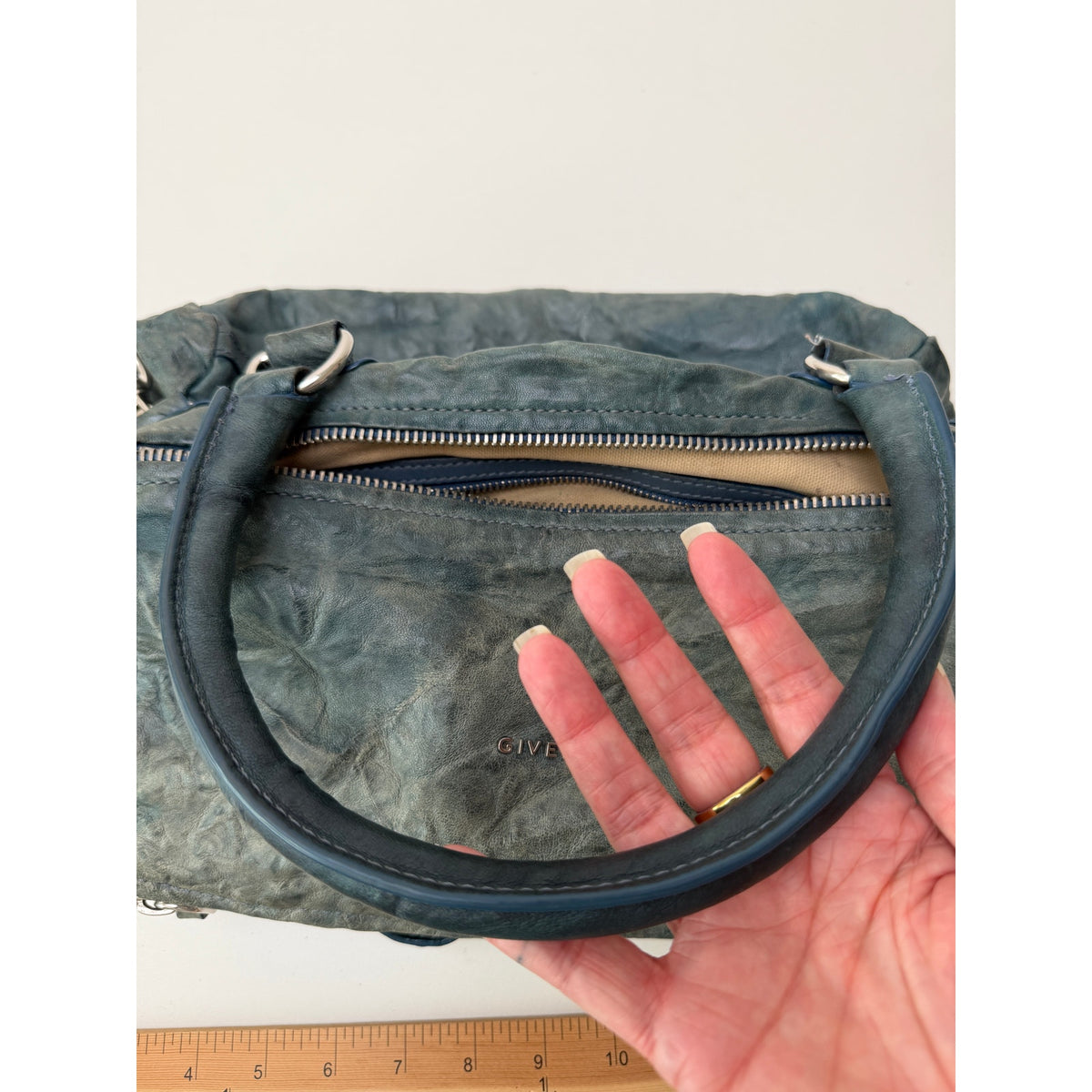 Givenchy Blue Green Zip Satchel Bag Women's