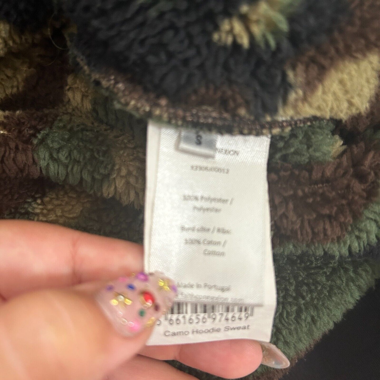 Faith Connexion Camo Sherpa Zip Hoodie Jacket Split Kangaroo Pocket Lace Side SM