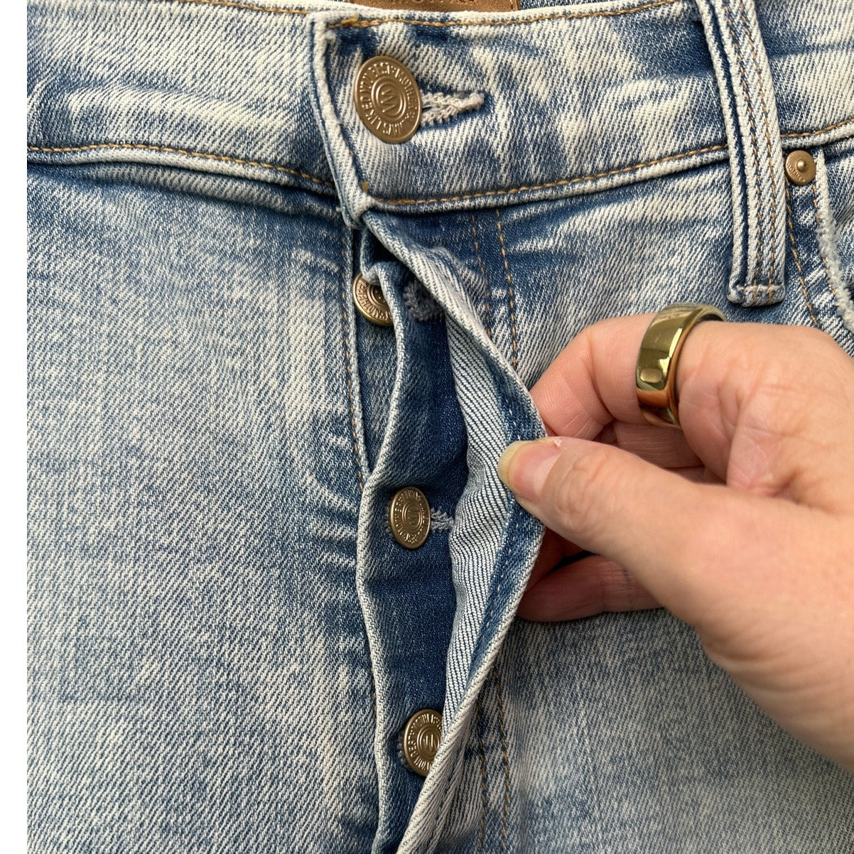 Mother Tomcat Straight Jeans Blue 33 Button Fly Marrakesh Days