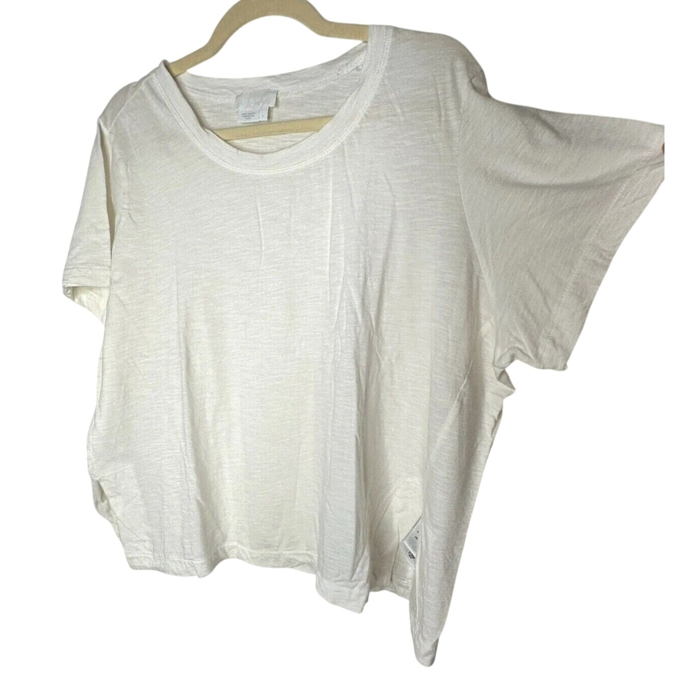 DKNY Ultra Soft Cream Short Sleeve Side Slit Round Neck Boxy Crop Top L