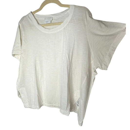 DKNY Ultra Soft Cream Short Sleeve Side Slit Round Neck Boxy Crop Top L