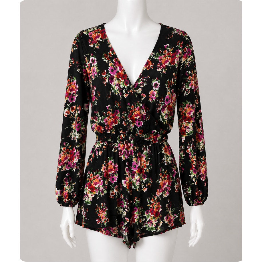 Show Me Your Mumu Kelsey Black Velvet Floral Romper Jumper Keyhole Back Small