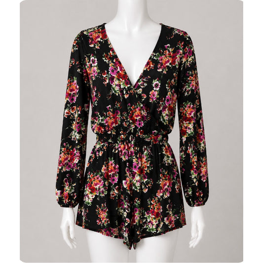 Show Me Your Mumu Kelsey Black Velvet Floral Romper Jumper Keyhole Back Small
