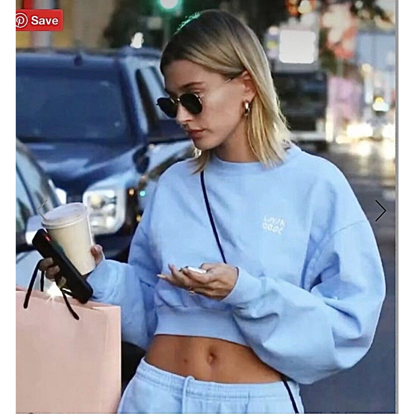 NWOT Living Cool Baby Blue Embroidered Wavy Logo Cropped Long Sleeve Sweatshirt