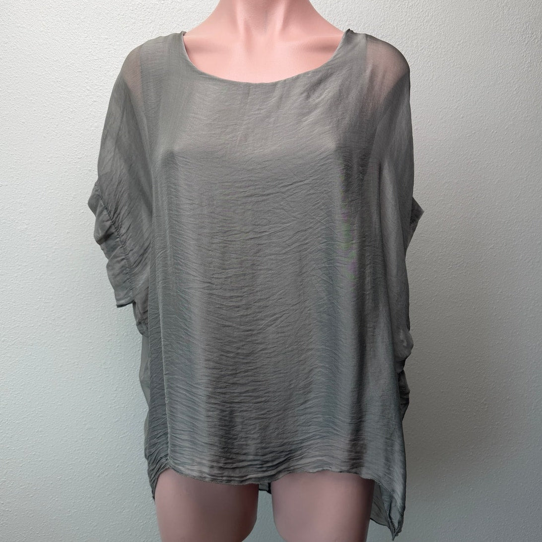Kahili Taupe Martina Silk Top Sheer Chiffon Overlay Blouse O/S