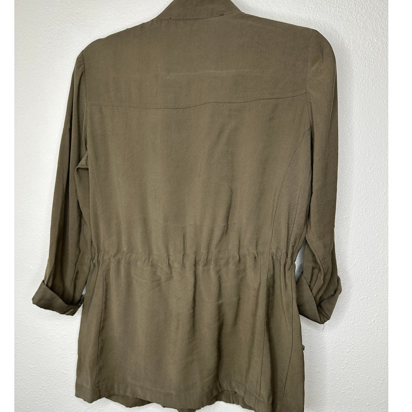 Zara Olive Green 3/4 Cuffed Sleeve Collared Zip Cinch Waist Jacket XS
