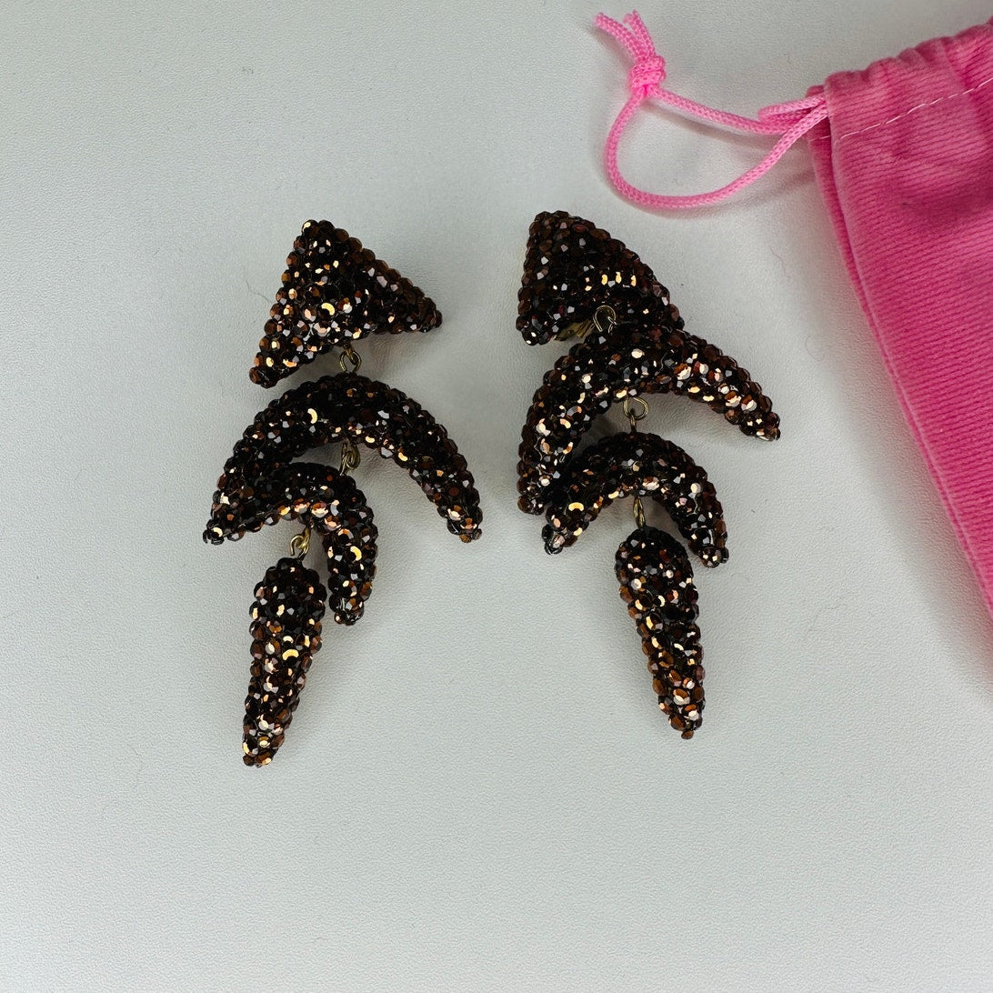 Vintage Richard Kerr Bronze Rhinestone Chunky Clip Earrings