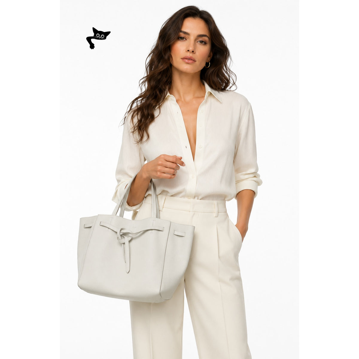 Celine Medium Cabas Phantom Ivory Grained Calfskin Leather Tote Bag