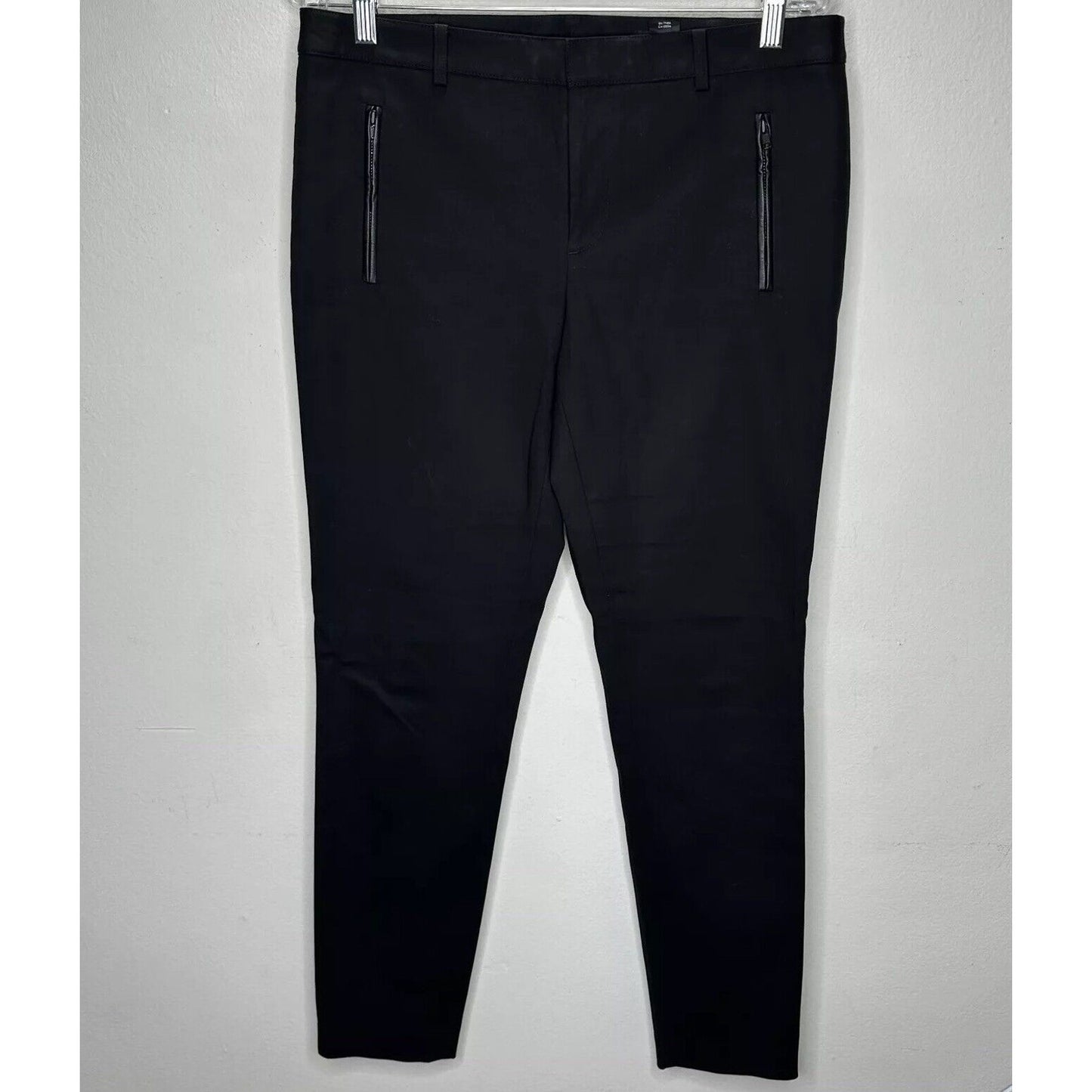 Club Monaco Black Straight Leg Leather Trimmed Zip & Pockets Trouser Pants 10