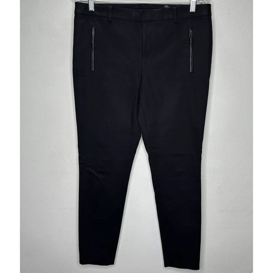 Club Monaco Black Straight Leg Leather Trimmed Zip & Pockets Trouser Pants 10