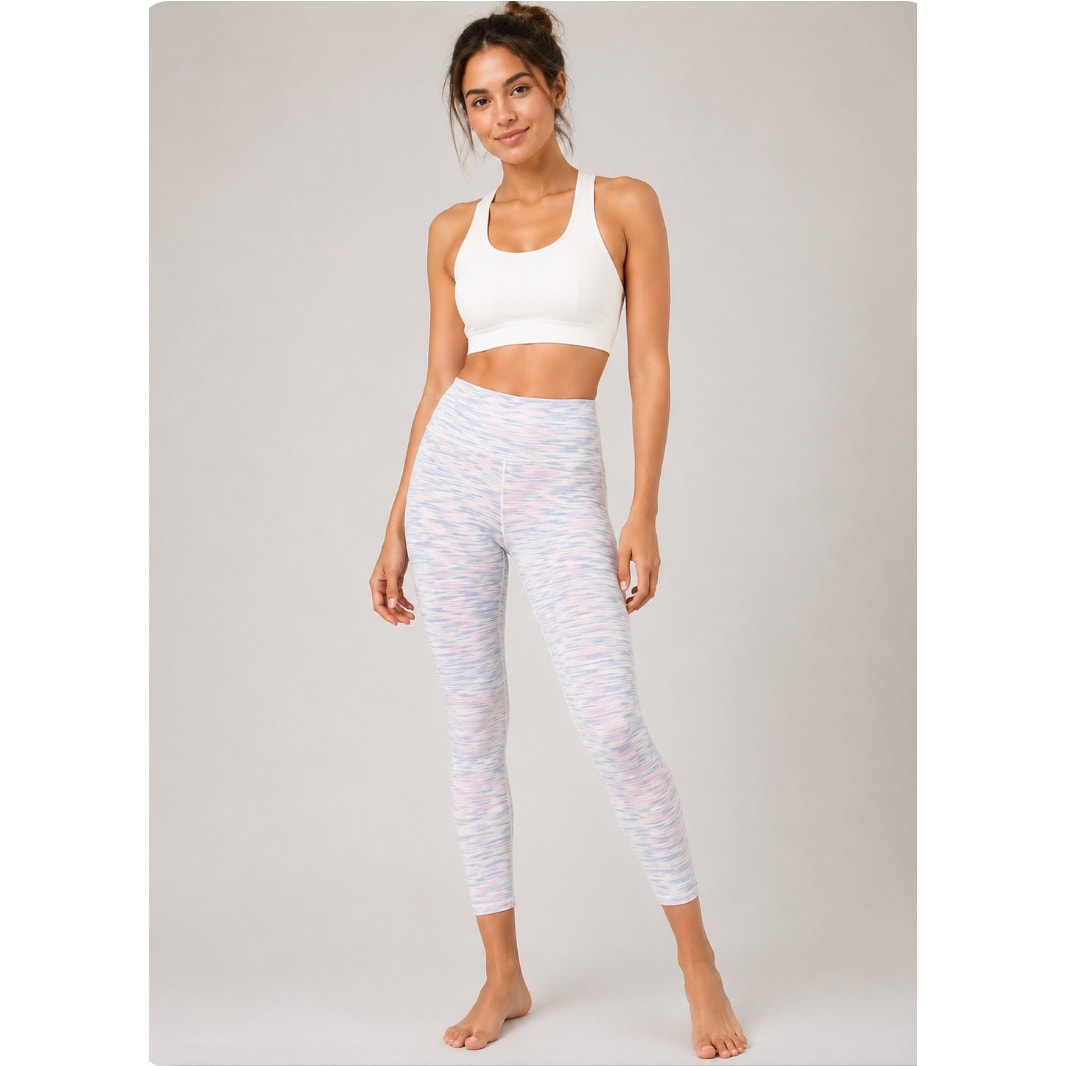 Outdoor Voices Techsweat 7/8 Activewear Legging Striped Pale Blue Pink Small