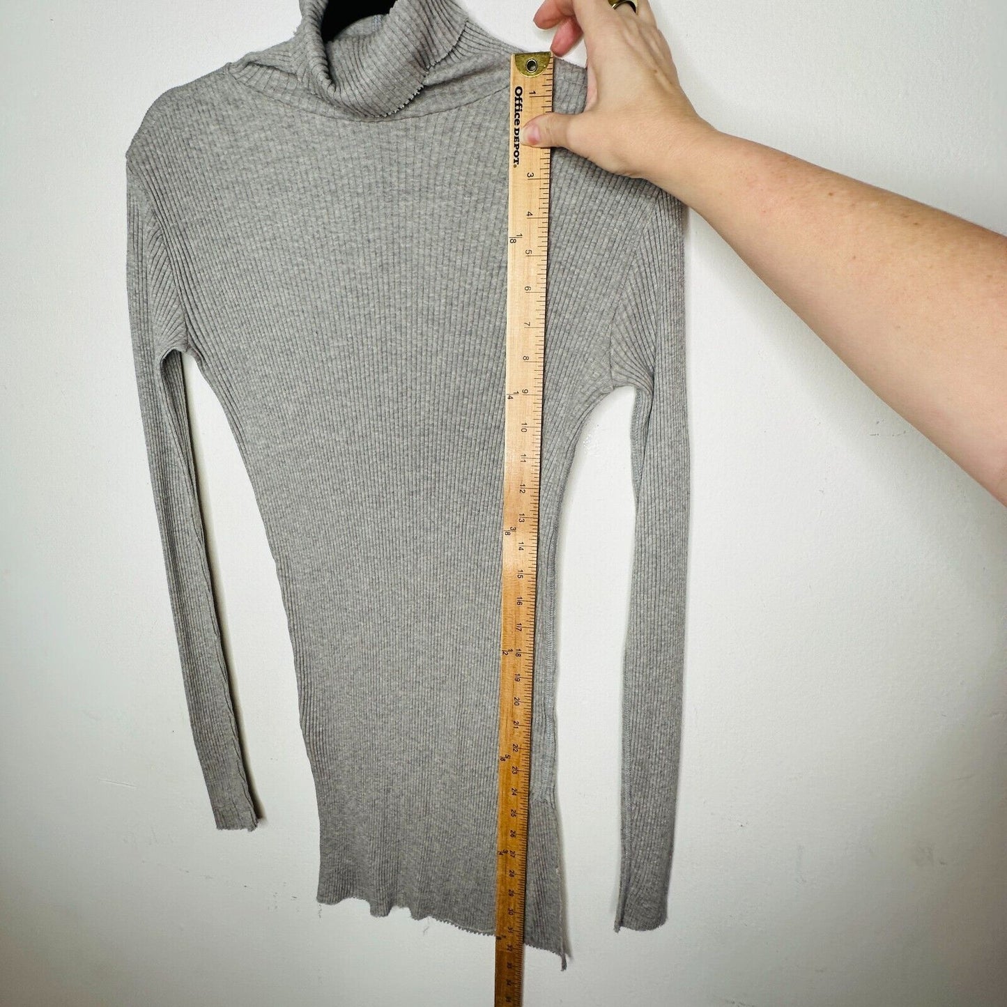 Helmut Lang Gray Turtleneck Long Sleeve Ribbed Knit Mini Dress Longline Top Med