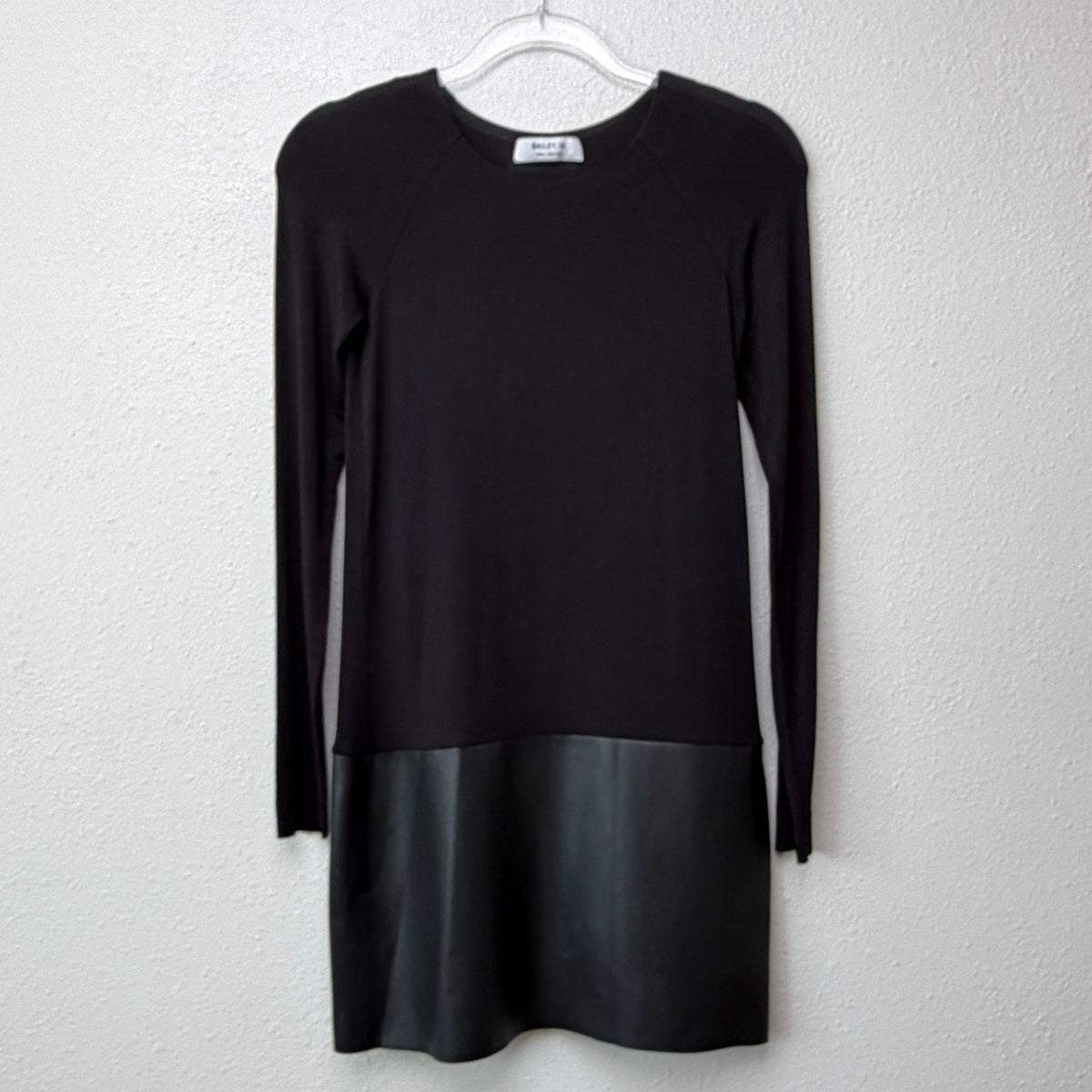 Bailey 44 Black Faux Leather Hem Long Sleeve Mini Dress Women's US XS