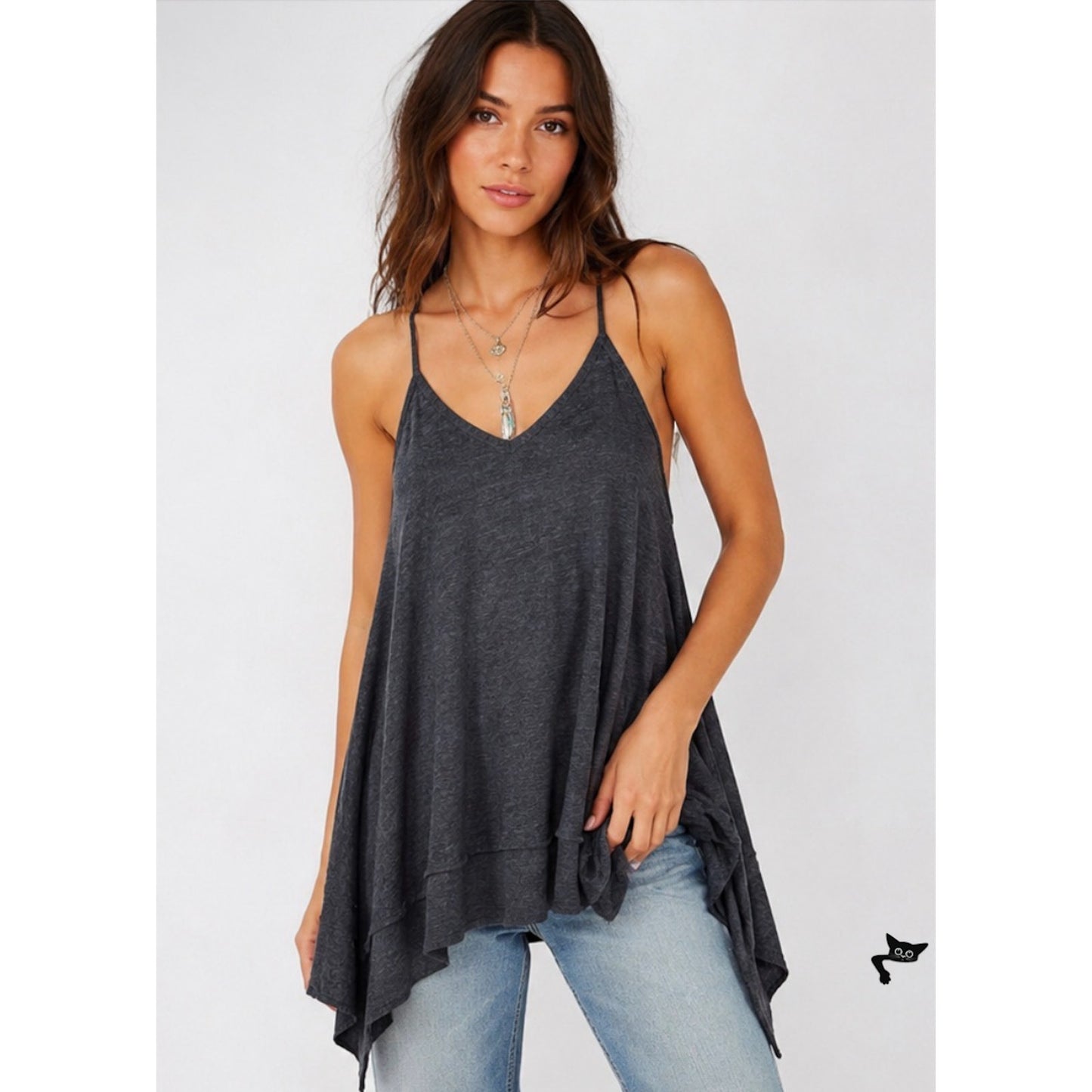NWT We The Free Dark Gray Spaghetti Strap Flowy Knit Tunic Top XS