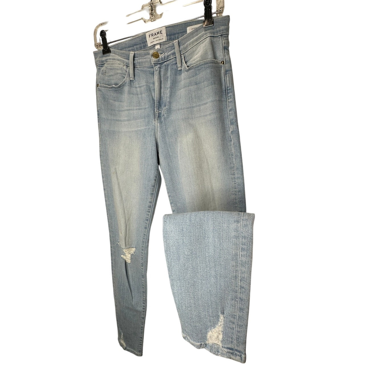 Frame Light Blue Wash Distressed Le High Skinny in Rush Jeans 28