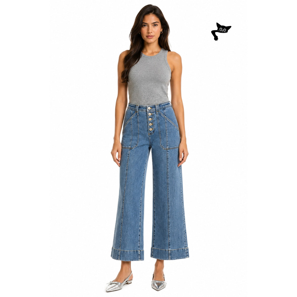 Cinq a Sept Benji Wide Leg Jeans Women US 0 Medium Wash