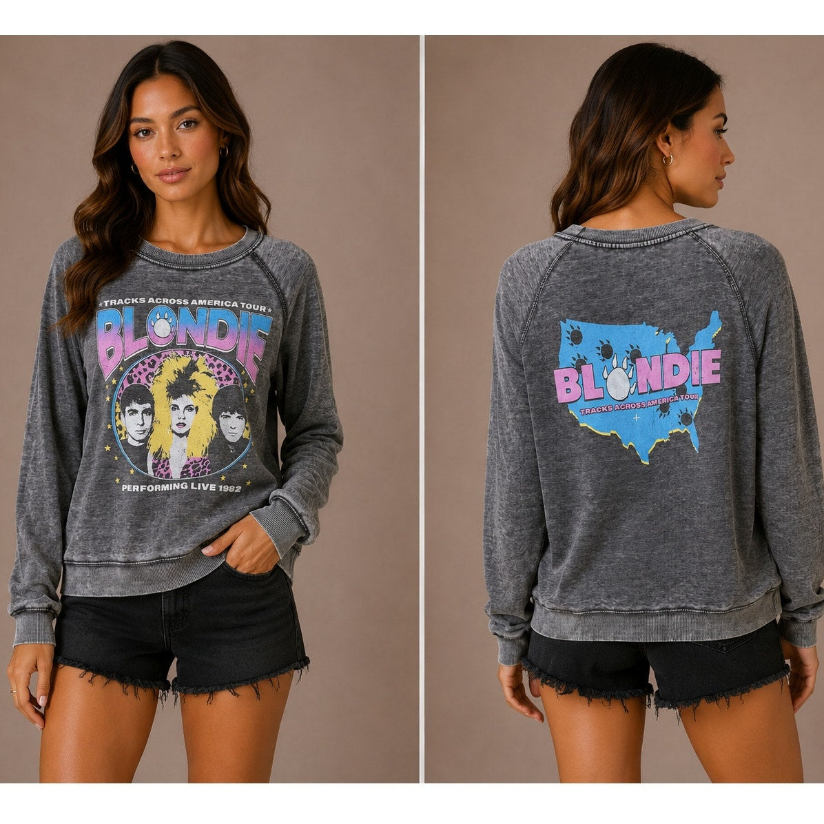 Recycled Karma Burnout Gray Crew Neck Long Sleeve Blondie 1982 Tour Sweatshirt S