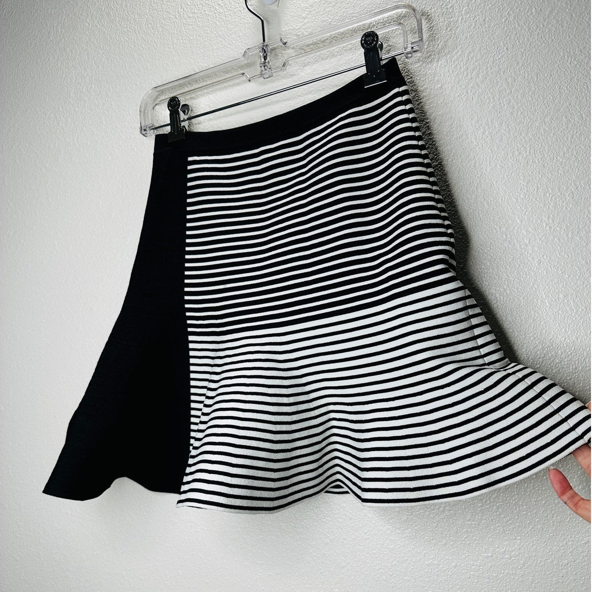 Ohne Titel Black & White Stripe High Rise Bodycon Flare Mini Skirt S